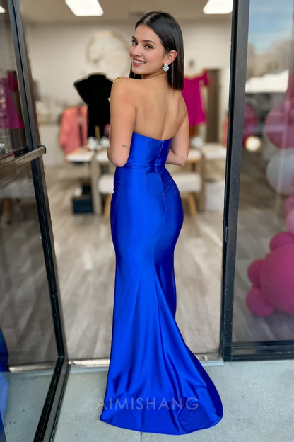 Aimishang Elegant Strapless Sleeveless Long Prom Dress Sexy Evening Party Dress With Slit