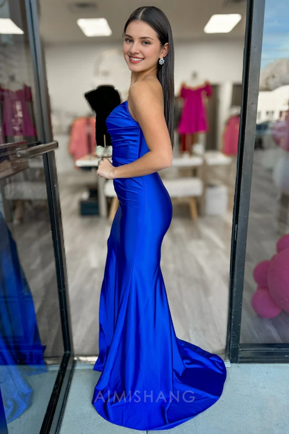 Aimishang Elegant Strapless Sleeveless Long Prom Dress Sexy Evening Party Dress With Slit