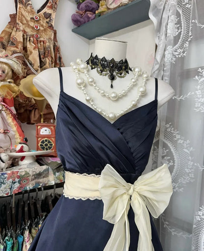 Aimishang Elegant A Line Spaghetti Straps Prom Dress With Bow Chic Homecoming Dress Lovely Party Dress No With Neck accessories