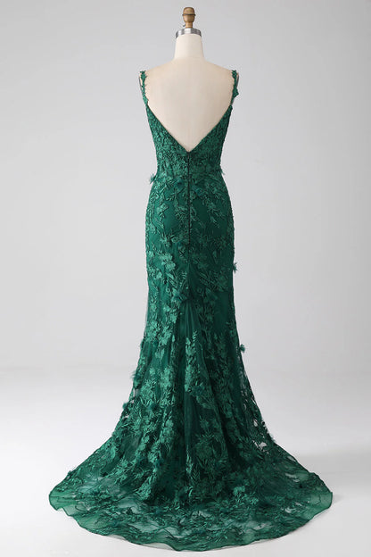 Wholesale Mermaid Prom Dress Spaghetti Straps with Appliques Dark Green Elegant Evening Dress