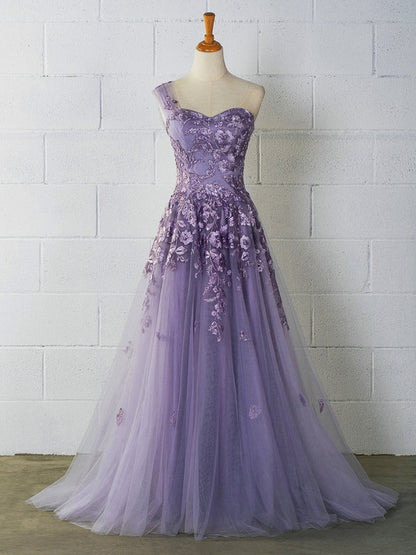 Wholesale Sweet-Heart Evening Dress Tulle One Shoulder Floor Length Prom Dress