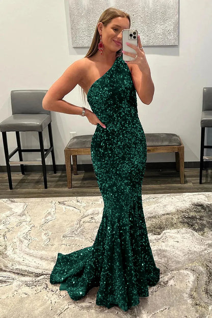 Wholesale Mermaid Prom Dress Glitter Sexy One-Shoulder With Sequins