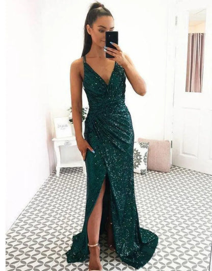 Wholesale Long Glitter Sequined Prom Dress With Split