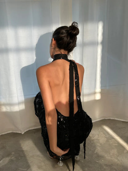 Aimishang Sexy Deep V-neck Halter Sleeveless Long Prom Dress Charming Evening Party Dress