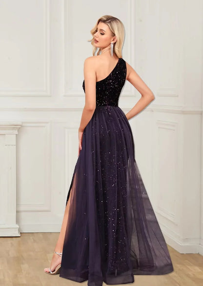 Wholesale Prom Dresses Mermaid One Shoulder Sequin Tulle With Slit