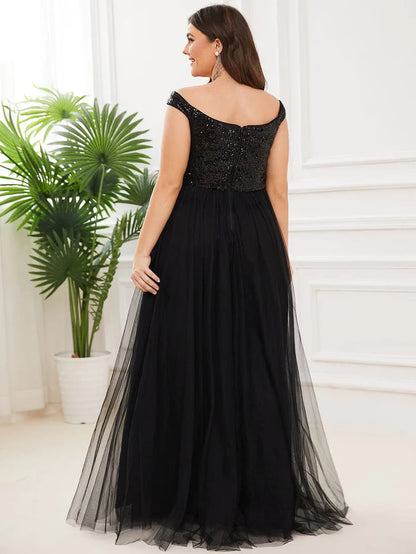 Wholesa Stunning High Waist Tulle & Sequin Sleeveless Evening Dress