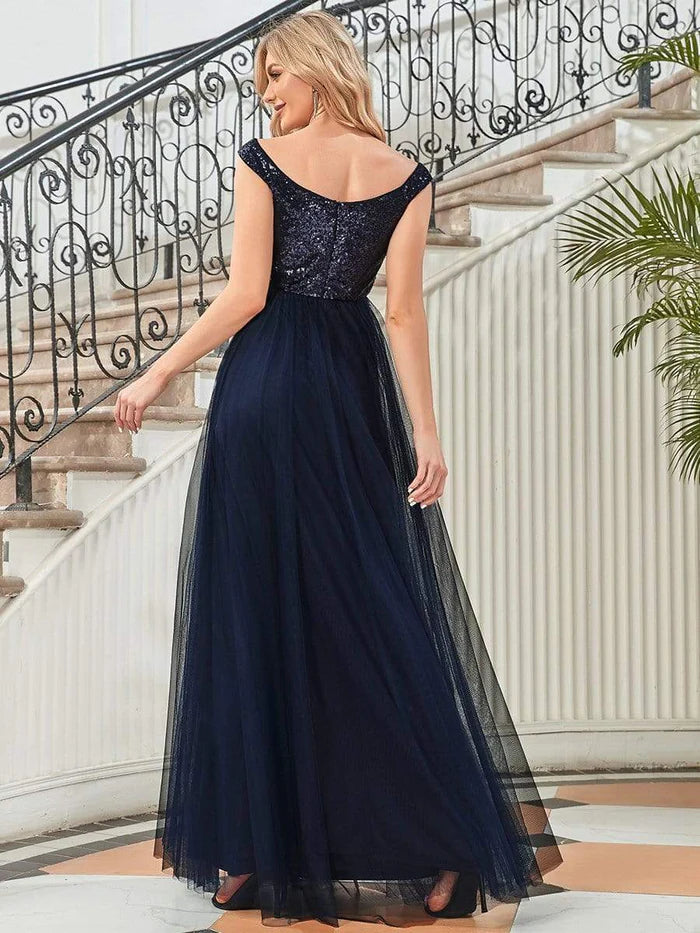 Wholesa Stunning High Waist Tulle & Sequin Sleeveless Evening Dress