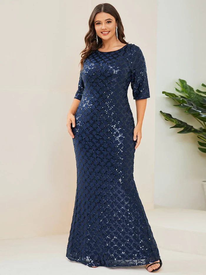 Wholesa 3/4 Sleeve Boatneck Sequin Bodycon Evening Dress