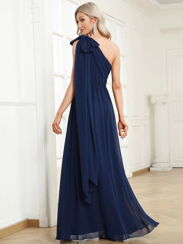 Wholesa Chiffon One Shoulder Asymmetrical Embellished Waist Multiway Evening Dress