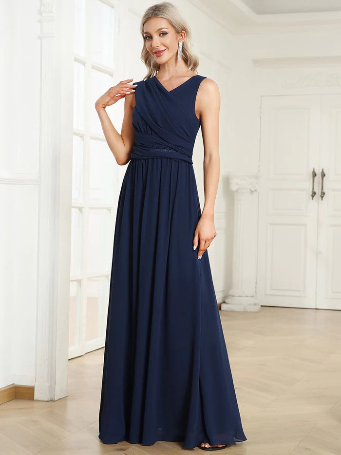 Wholesa Chiffon One Shoulder Asymmetrical Embellished Waist Multiway Evening Dress