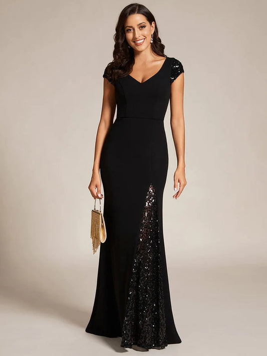 Wholesa Custom Size Deep V Sequin Fashion Long Evening Dress