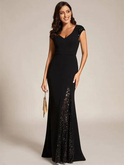 Wholesa Custom Size Deep V Sequin Fashion Long Evening Dress