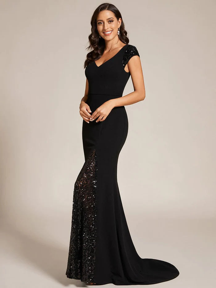 Wholesa Custom Size Deep V Sequin Fashion Long Evening Dress