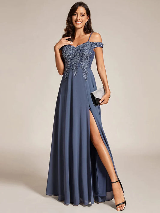 Aimishang A Line Cold Shoulder Side Slit Long Prom Dresses Charming Evening Party Dress