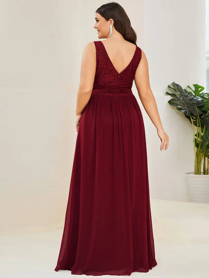 Wholesa Lace Empire Waist V-Back Sleeveless Chiffon Evening Dress