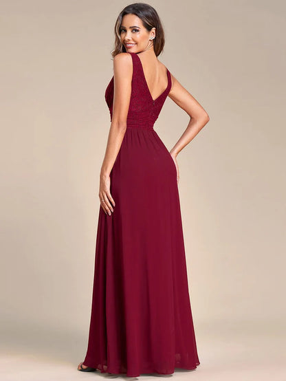 Wholesa Sleeveless V-Neck Empire Waist Floor-Length Evening Dress