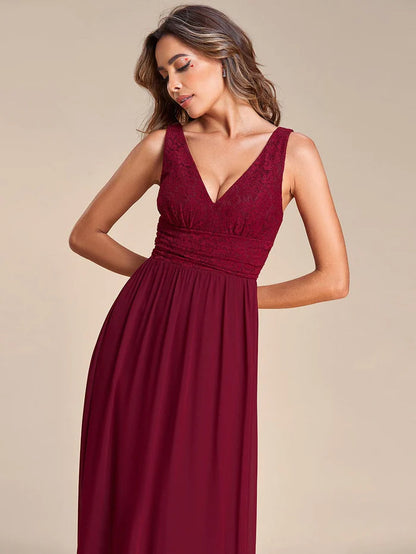 Wholesa Sleeveless V-Neck Empire Waist Floor-Length Evening Dress