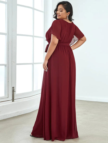 Wholesa A-Line Pleated Chiffon Tie-Waist Evening Dress