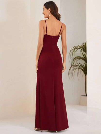 Wholesa Sparkling Spaghetti Strap Evening Dress with Thigh-High Slit