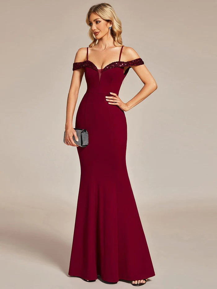 Wholesa Elegant Fishtail Bodycon Evening Dress with Spaghetti Straps