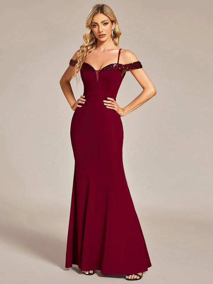 Wholesa Elegant Fishtail Bodycon Evening Dress with Spaghetti Straps