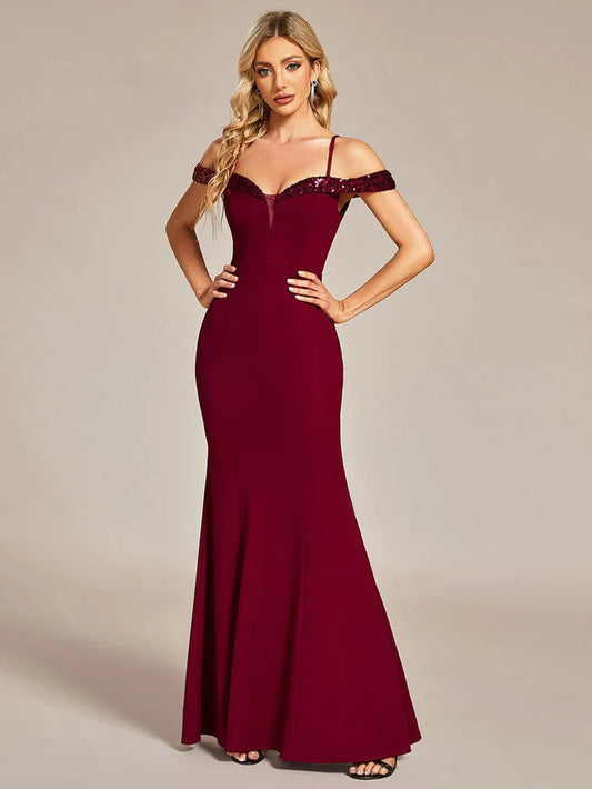 Wholesa Elegant Fishtail Bodycon Evening Dress with Spaghetti Straps