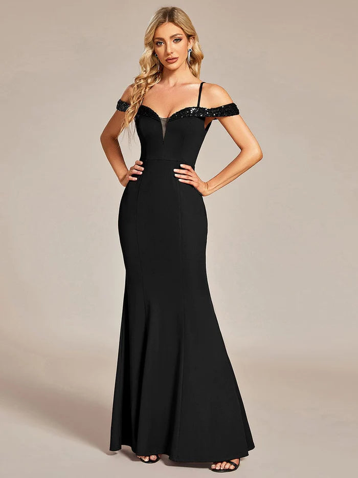 Wholesa Elegant Fishtail Bodycon Evening Dress with Spaghetti Straps