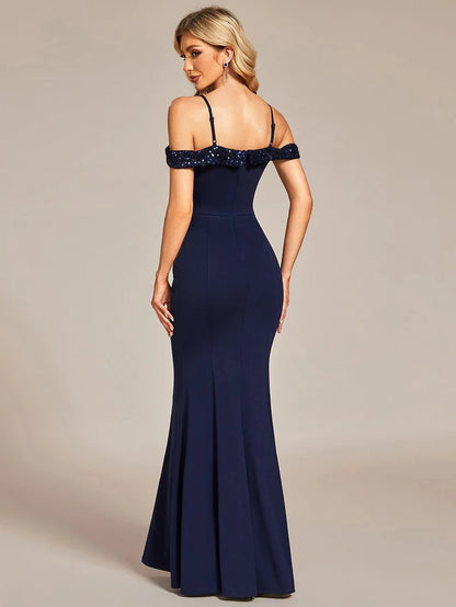 Wholesa Elegant Fishtail Bodycon Evening Dress with Spaghetti Straps