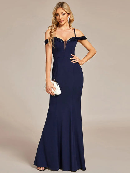 Wholesa Elegant Fishtail Bodycon Evening Dress with Spaghetti Straps