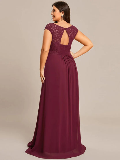 Wholesa Lace Chiffon Long Bridesmaid Dress with Open Back