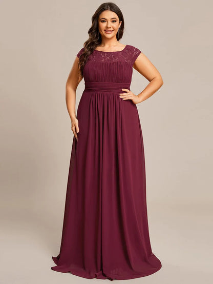 Wholesa Lace Chiffon Long Bridesmaid Dress with Open Back