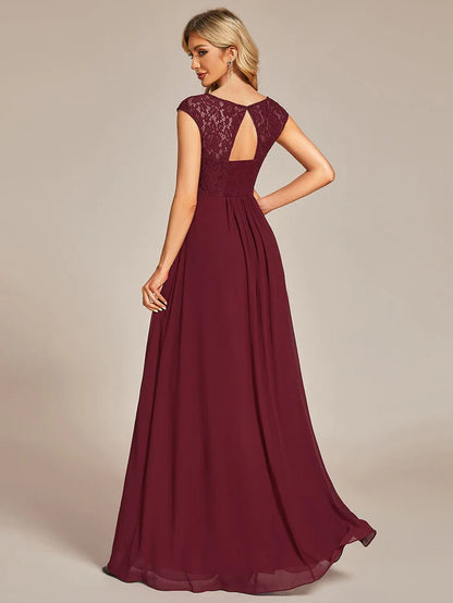 Wholesa Lace Chiffon Long Bridesmaid Dress with Open Back