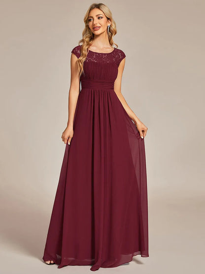 Wholesa Lace Chiffon Long Bridesmaid Dress with Open Back