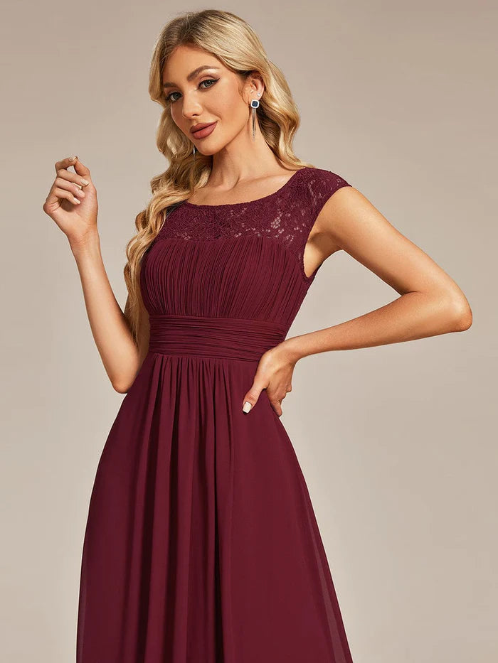 Wholesa Lace Chiffon Long Bridesmaid Dress with Open Back