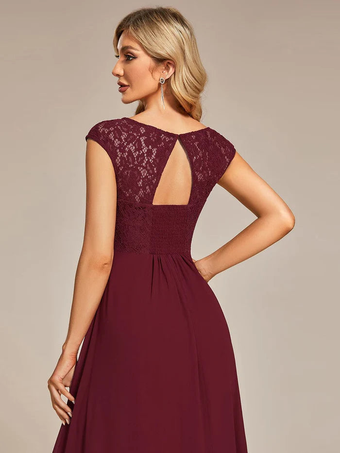 Wholesa Lace Chiffon Long Bridesmaid Dress with Open Back