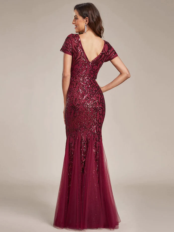 Wholesa Sequin Bodycon Round Neckline Mermaid Evening Dress