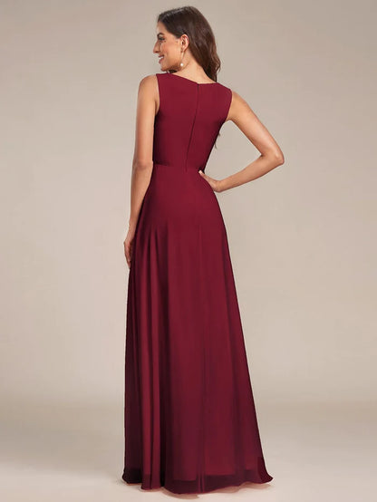 Wholesa V-Neck Sleeveless A-Line Evening Dress with Appliques