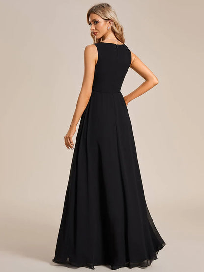 Wholesa V-Neck Sleeveless A-Line Evening Dress with Appliques