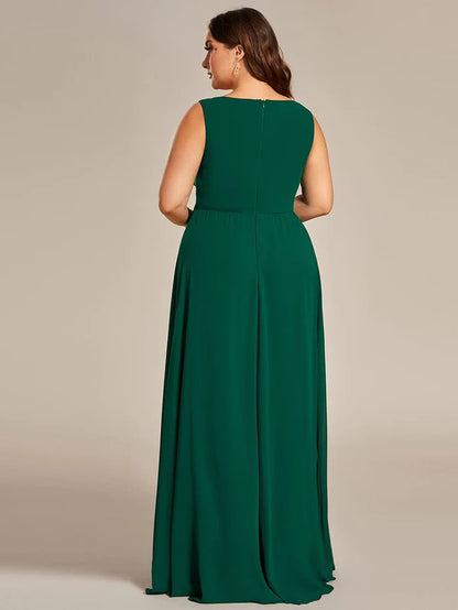 Wholesa V-Neck Sleeveless A-Line Evening Dress with Appliques