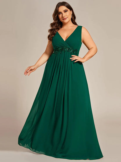 Wholesa V-Neck Sleeveless A-Line Evening Dress with Appliques