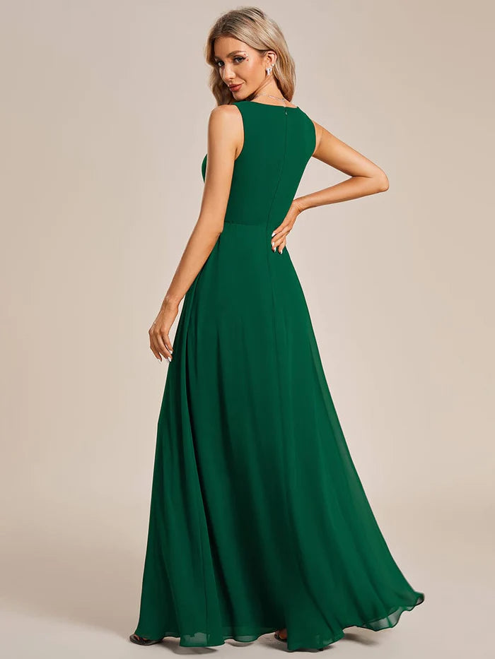 Wholesa V-Neck Sleeveless A-Line Evening Dress with Appliques