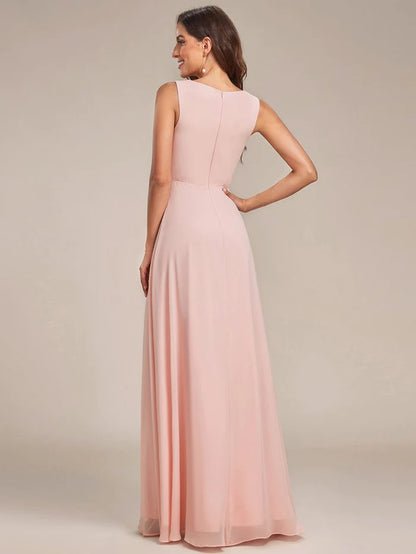 Wholesa V-Neck Sleeveless A-Line Evening Dress with Appliques