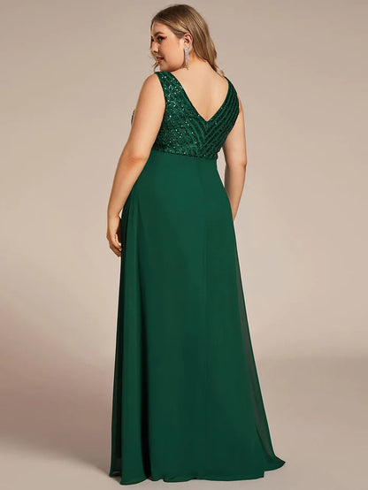 Wholesa Sparkling Sequin V-Neck A-Line Evening Dress