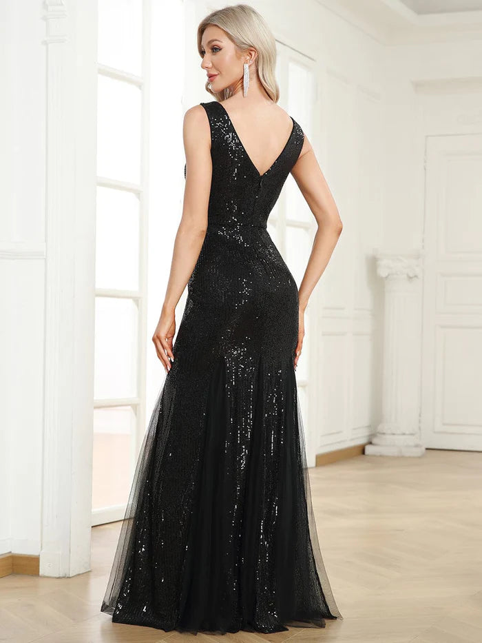 Wholesa Sleeveless Bodycon Asymmetrical Hem Sequin Evening Dress