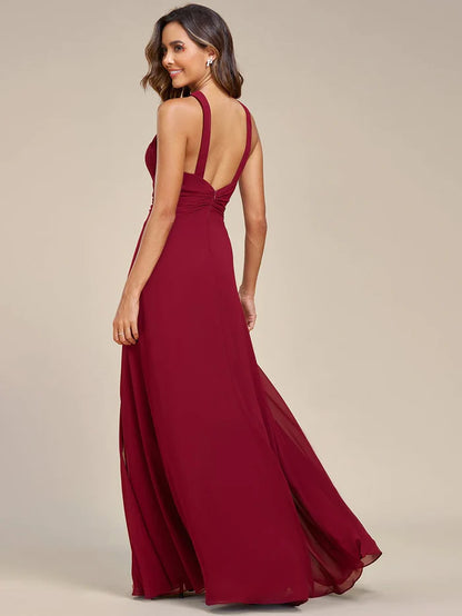 Wholesa Graceful Halter Neck Chiffon Maxi Evening Dress