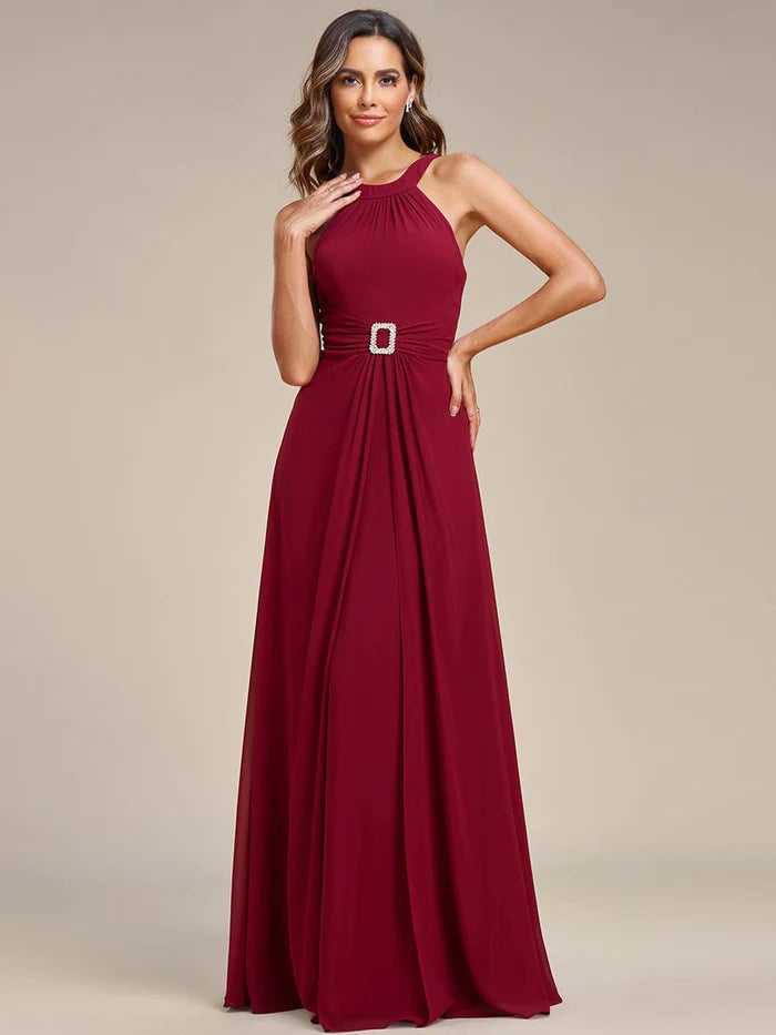 Wholesa Sweetheart Neckline One Shoulder with Floral Tulle High Slit Bridesmaid Dress