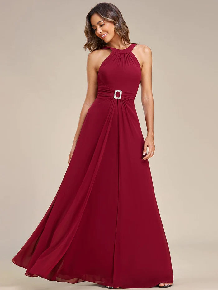 Wholesa Graceful Halter Neck Chiffon Maxi Evening Dress