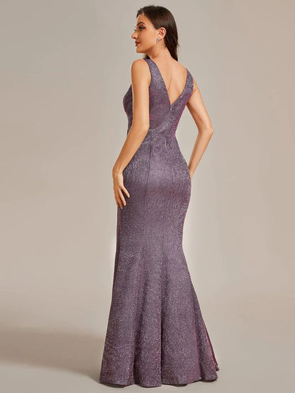 Wholesa Glamorous Glitter Sleeveless Mermaid Evening Dress with High Slit