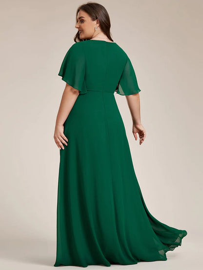 Wholesa Elegant Chiffon Applique Evening Dress with Flutter Sleeves