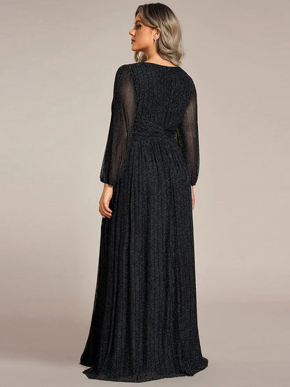 Wholesa Sparkle Long Sleeve Formal Evening Dress with A-line Silhouette